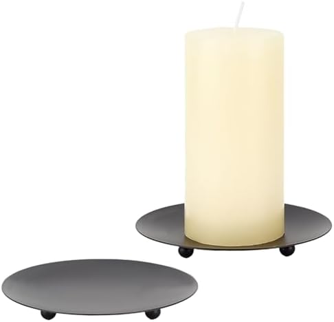 GORGECRAFT 2Pcs Black Small Candle Plate Flat Round Candlestick Stand Holders by GORGECRAFT