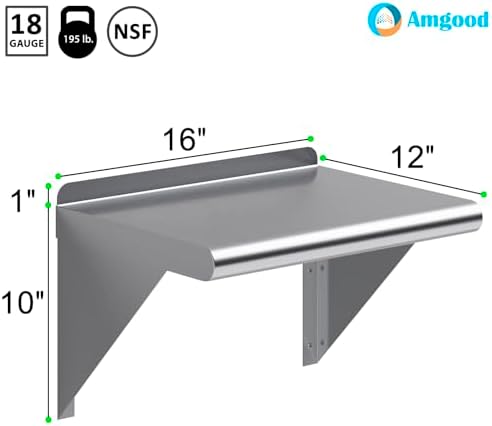 AmGood 12" X 16" Stainless Steel Wall Shelf | Metal Shelving | Garage, Utility - Image 3