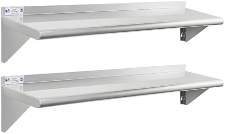 Hally Stainless Steel Shelf 2 Pack Wall Mounted Metal Shelves 10"x48" NSF by HallySinksTablesH