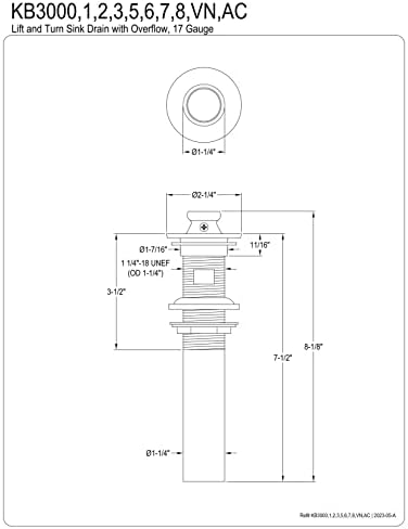 Kingston KB3003 Lift & Turn Sink Drain - Image 2