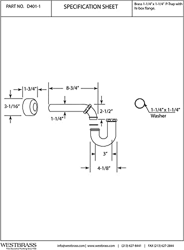 Westbrass D401-1-25-12 1-1/4" 17 ga. Brass P-Trap - Image 2