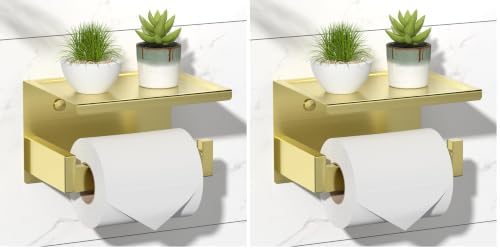 HITSLAM Gold Toilet Paper Holder, Stick on Brushed Brass Toilet Paper Holder by HITSLAM