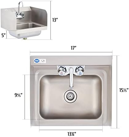 WILPREP Commercial Hand Sink, NSF Stainless Steel Sink Commercial Utility Sink - Image 7