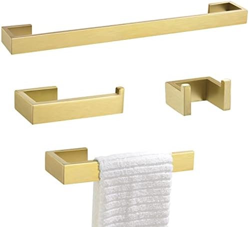 Gold Towel Bar Set 4 Pieces Bathroom Hardware Set Wall Mounted Stainless Steel by TNOMS