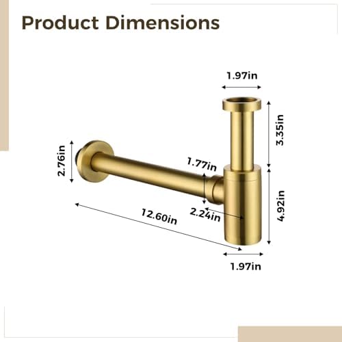 Bathroom Basin Sink Bottle Trap, Brushed Gold 304 Stainless Steel G1-1/4 Inch - Image 2