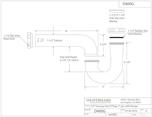 Westbrass D400G-62 1-1/2" 17 ga. Tubular Ground Joint P-Trap - Image 2
