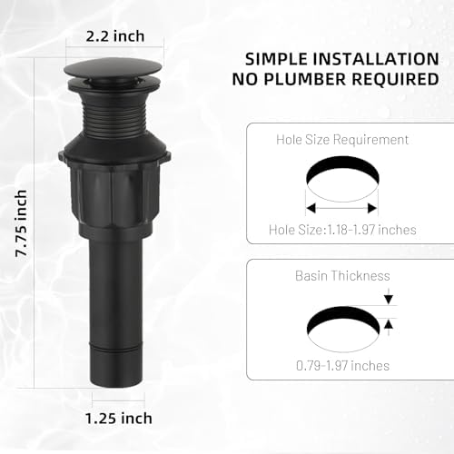 Pop Up Bathroom Sink Drain Without Overflow, Matte Black - Image 5