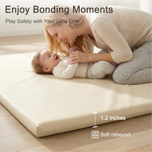 Vegan Leather Baby Play Mat, 50x50 Thick Cushioned Waterproof Playpen Mat - Image 2