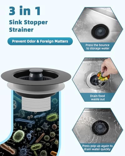Universal 3 in 1 Kitchen Sink Drain Strainer Stopper, Matteblack - Image 4
