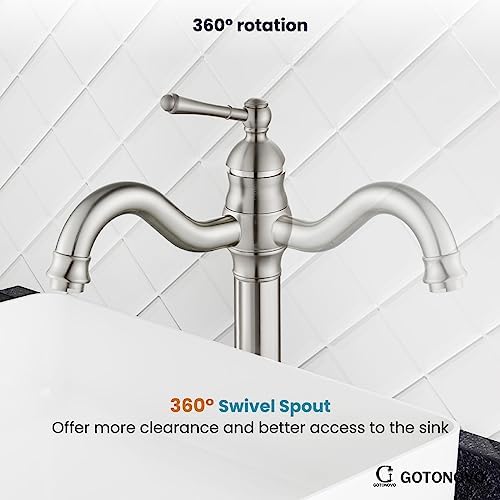 gotonovo Vintage Bathroom Vessel Sink Faucet, Brushed Nickel, - Image 6