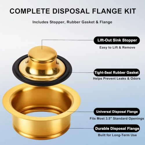 Brushed Gold Garbage Disposal Flange and Sink Stopper, 304 Stainless Steel Sink - Image 3