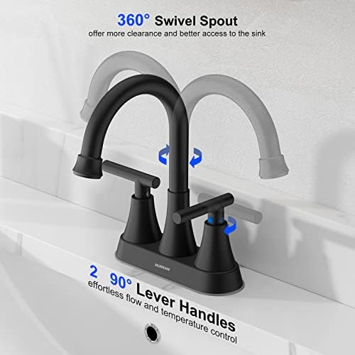 Matte Black Bathroom Faucets, Hurran 4 inch Centerset 2-Handle Lead-Free - Image 3