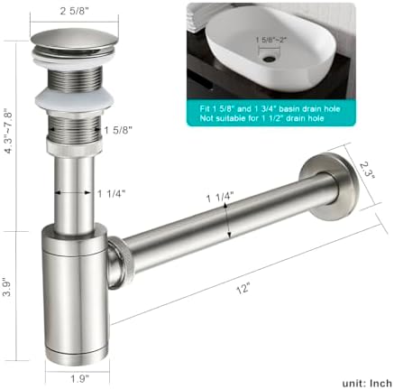 Solid Brass Bathroom Sink P-Trap Complete Set, Adjustable 1-1/4 Bottle Trap - Image 6
