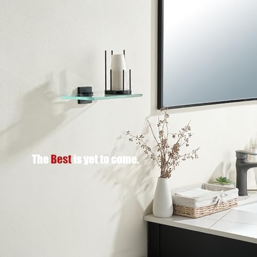 JQK Bathroom Glass Shelf Black, Tempered Glass Shower Storage 8 by 5 inches - Image 4