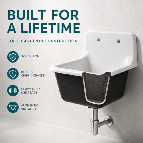20" Cast Iron Small Wall Mount Bathroom Sink & Drain - Image 5