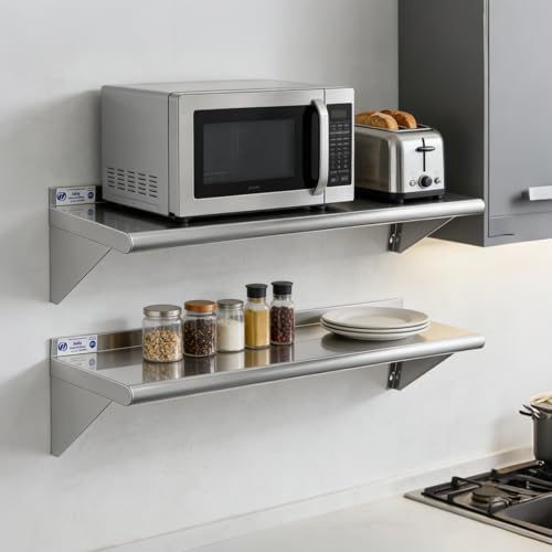 Hally Stainless Steel Shelf 2 Pack Wall Mounted Metal Shelves 10"x48" NSF - Image 2