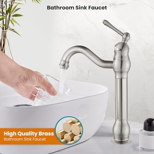 gotonovo Vintage Bathroom Vessel Sink Faucet, Brushed Nickel, - Image 2