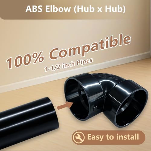 LESSO 2PCS 1-1/2" Elbow ABS Pipe, 90 Degree 1.5 Inch, SCH40 Black - Image 4
