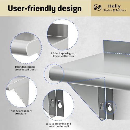 Hally Stainless Steel Shelf 2 Pack Wall Mounted Metal Shelves 12"x24" NSF - Image 5