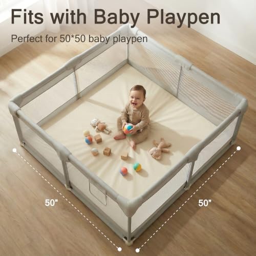 Vegan Leather Baby Play Mat, 50x50 Thick Cushioned Waterproof Playpen Mat - Image 6