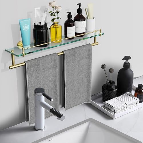 24-Inch Towel Rack with Shelf -Tempered Glass Bathroom Shelf with Towel Bar - Image 3