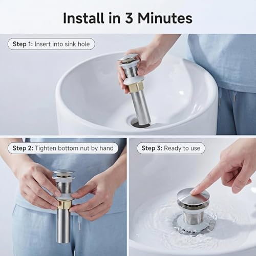 Bathroom Sink Drain, Drain Stopper Bathroom Sink Without Overflow, Assembly - Image 7