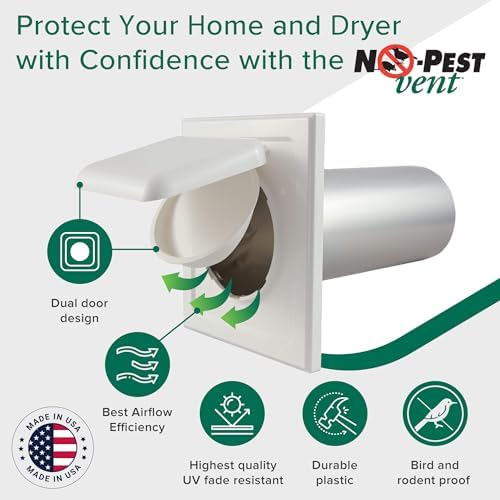 NO-PEST VENT Dual Door Dryer Vent Cover 4 Inch Outdoor, Made in USA, Highest - Image 3