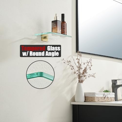 JQK Bathroom Glass Shelf Gold, Tempered Glass Shower Storage 8 by 5 inches - Image 6