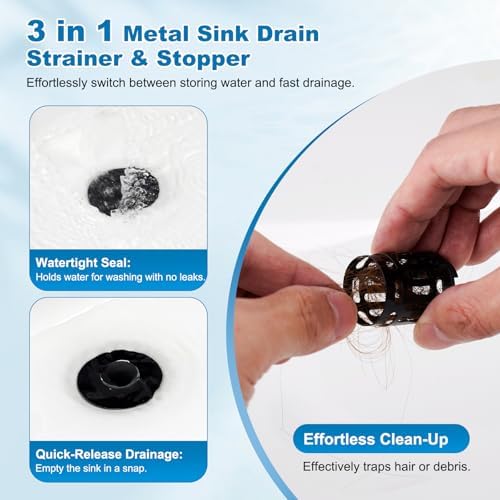 Hibbent 2 Pack Bathroom Sink Drain Strainer, 3 in 1 Pop Up Stopper - Image 6