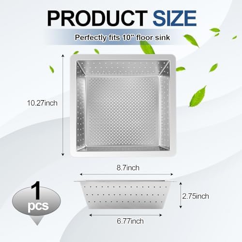 Tuanse 2 Pcs 10 x 10 x 3'' Stainless Steel Commercial Floor Drain Strainer - Image 2