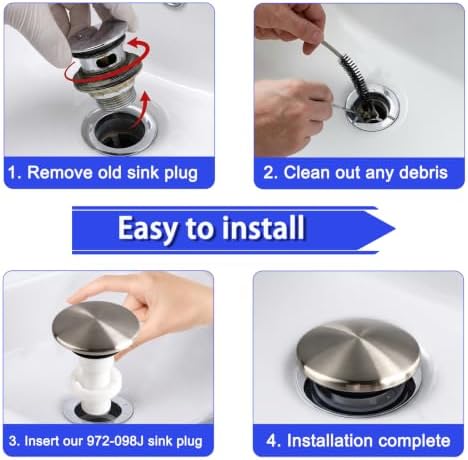 972-098J Plumbing-Equipment Brushed Nickel Drain Sink Stopper, Drain Sink Plug - Image 5
