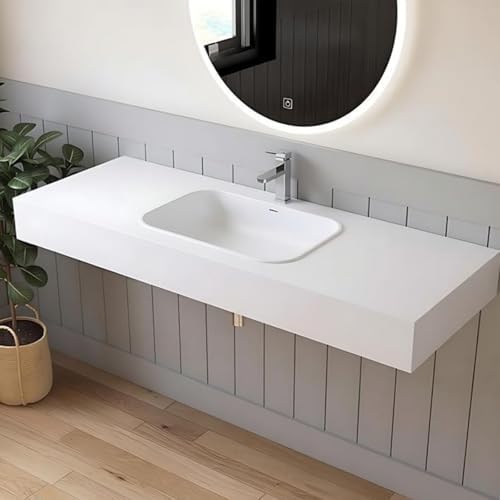 59" x 21.6" Wall-Mounted Stone Resin Rectangular Vessel Sink by MEDUNJESS