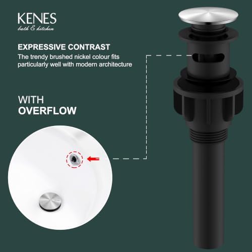 KENES Brushed Nickel Bathroom Sink Drain Pop Up Sink Drain - Image 3