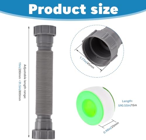 Double Sink Drain Kit, Flexible Sink Drain Pipe 1-1/2 inch Trap Fits Sin-k Bowl - Image 6