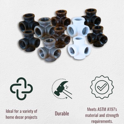 1/2" 4-WAY TEE Industrial Threaded Black Iron Pipe Fittings; Black Satin Finish - Image 6