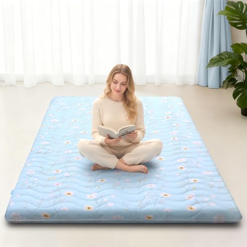 SCHNAUZER HOME Japanese Futon Floor Mattress Twin 3.5" Thick Floral Pattern by SchnauzerHome