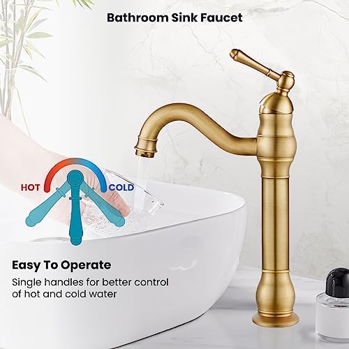 gotonovo Vintage Bathroom Vessel Sink Faucet, Antique Brass, No Drain - Image 6