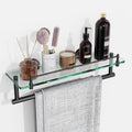 Bathroom Towel Rack with Tempered Glass Shelf 16 Inch, Matte Black Floating by HOMELIFE