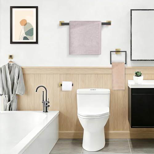 TURS 5-Piece Bathroom Hardware Set Matte Black and Gold Towel Bar Set Bath - Image 6