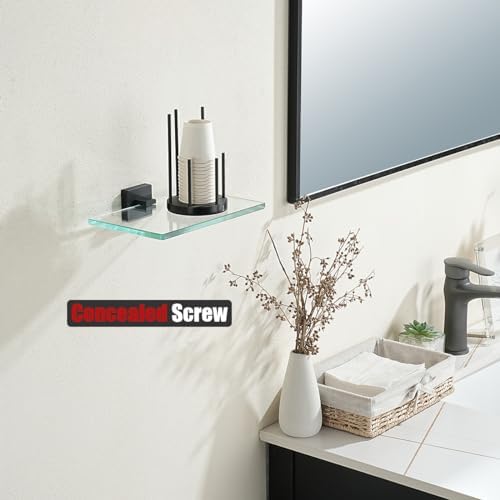 JQK Bathroom Glass Shelf Black, Tempered Glass Shower Storage 8 by 5 inches - Image 5