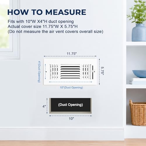 4PK Ceiling Vent Cover for 10x4" Duct Opening, 3 Way Steel Air Vent Cover - Image 2