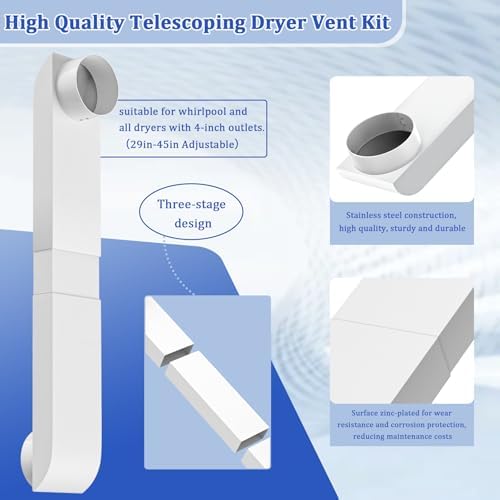 4" Periscope Dryer Vent, Upgraded 29-45" Adjustable Telescoping Dryer Vent - Image 3