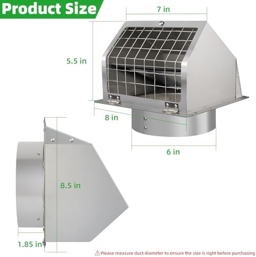 6 Inch Wall Vent Cover Dryer Vent Cover Outside, 304 Stainless Steel Exhaust - Image 2