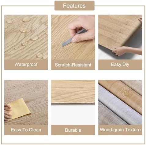 3D Peel and Stick Vinyl Floor Tile Roll Wood Plank Sticker 15.75"x 79"/8.6 Sq.Ft - Image 6
