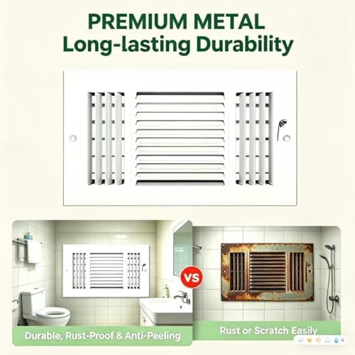 10x6 Inch Duct Opening 3-Way Steel Ceiling Register, Sidewall Air Vent Grille - Image 6