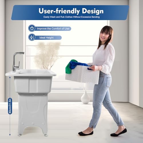 Freestanding Utility Sink with Faucet & Washboard - Image 3