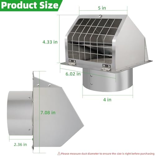 4" Dryer Vent Cover Outside, Stainless Steel Outdoor Dryer Vent Cover - Image 2