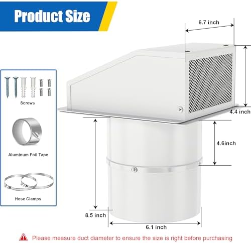6 Inch Wall Vent with Screen & Damper, Galvanized Steel - Image 2