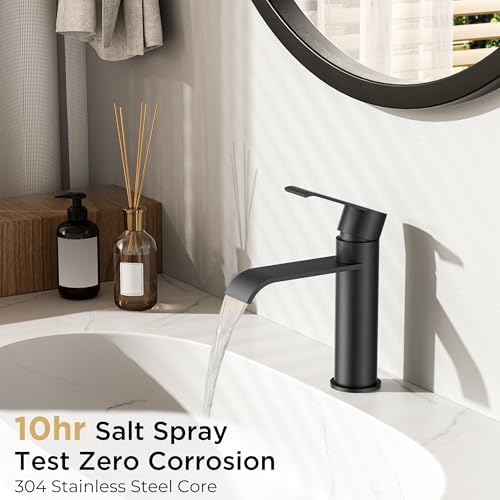 FORIOUS Waterfall Bathroom Faucet Single Hole Matte Black 2 Pack - Image 4