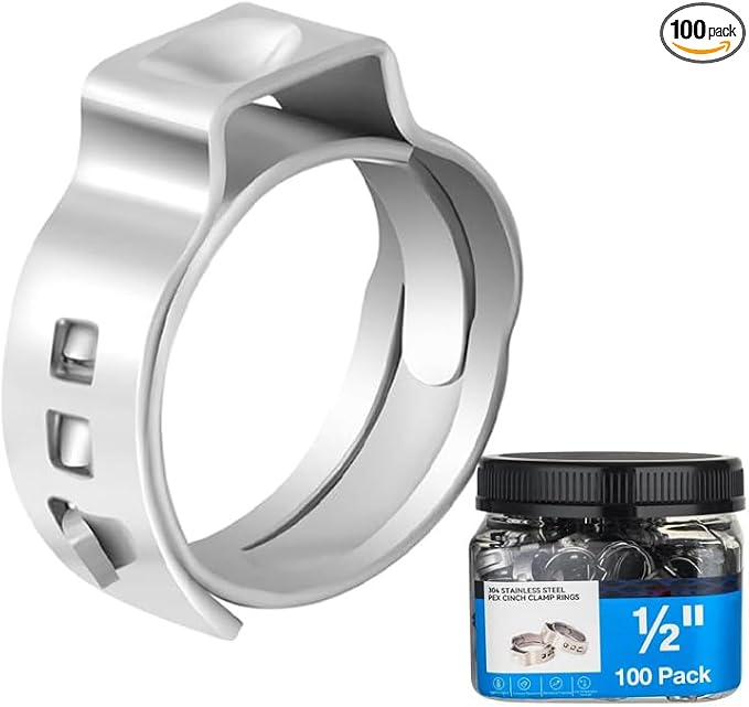 100 Pack GUOFIS 1/2 Inch Pex Cinch Clamp Rings, Premium 304 Stainless Steel | by GUOFIS